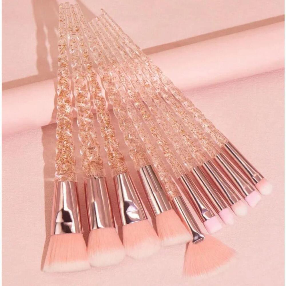Glittery Makeup Brushes In Light Pink Set of 10